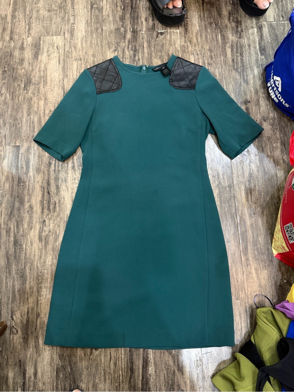 Marc by Marc Jacobs Teal Shift Dress with Quilted Black Shoulder Panels